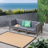 Oana Outdoor Modular Acacia Wood Sofa with Cushions, Gray and Dark Gray Noble House