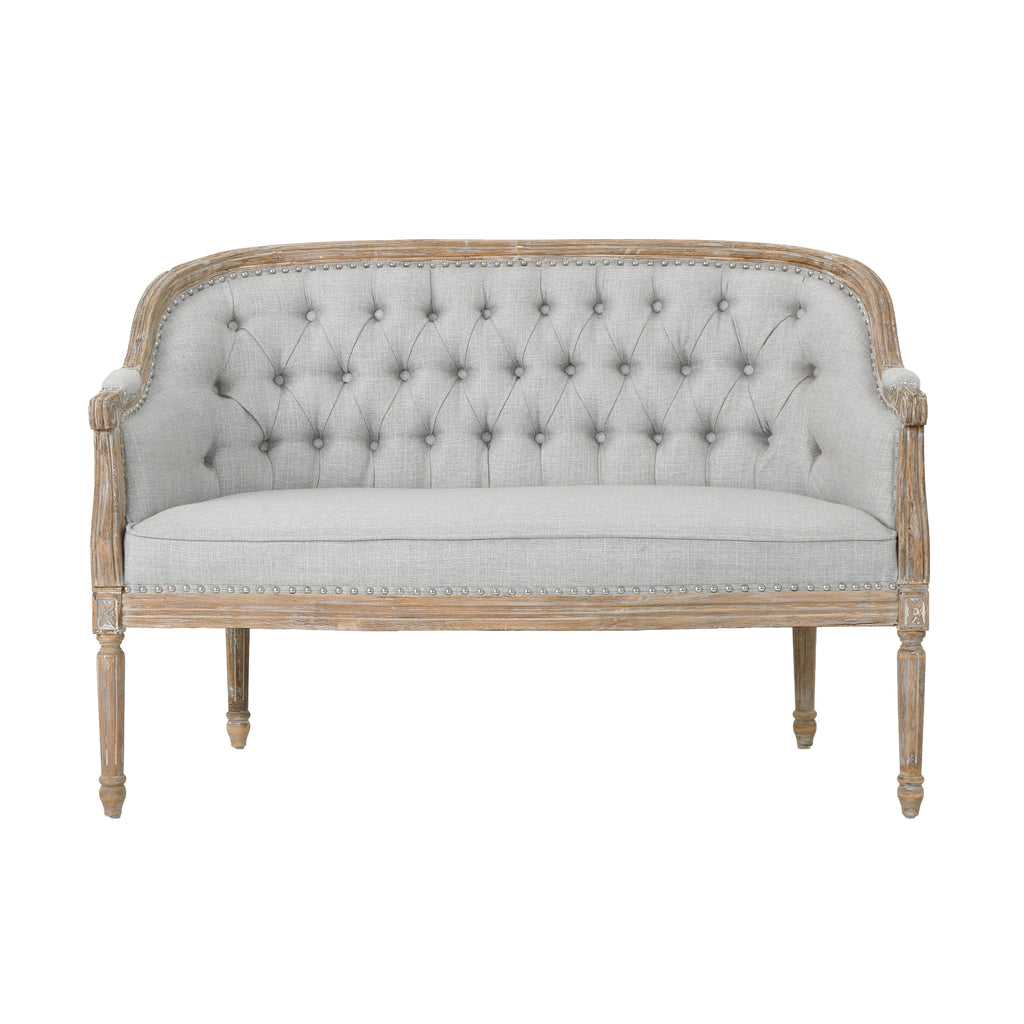 Noble House Faye Traditional Fabric Tufted Upholstered Loveseat, Light Gray and Antique