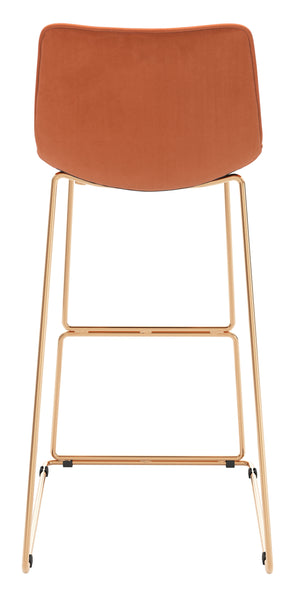 Zuo Modern Adele 100% Polyester, Plywood, Steel Modern Commercial Grade Barstool Set - Set of 2 Orange, Gold 100% Polyester, Plywood, Steel
