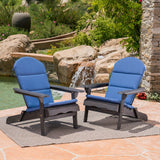 Malibu Outdoor Acacia Wood Folding Adirondack Chairs with Cushions (Set of 2), Dark Gray and Navy Blue