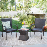 Noble House Bristol Outdoor 3 Piece Muttibrown Wicker Chat Set with Stacking Chairs and Square Side Table