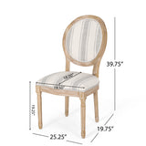 Phinnaeus French Country Fabric Dining Chairs, Gray Stripes and Light Beige Noble House
