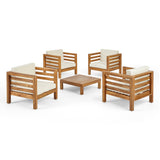 Noble House Oana Outdoor 4 Seater Acacia Wood Club Chair and Coffee Table Set, Teak Finish and Beige 