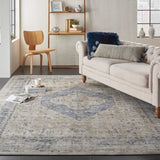 Nourison kathy ireland Home Malta MAI11 Vintage Machine Made Power-loomed Indoor only Area Rug Ivory/Blue 7'10" x 10'10" 99446495013