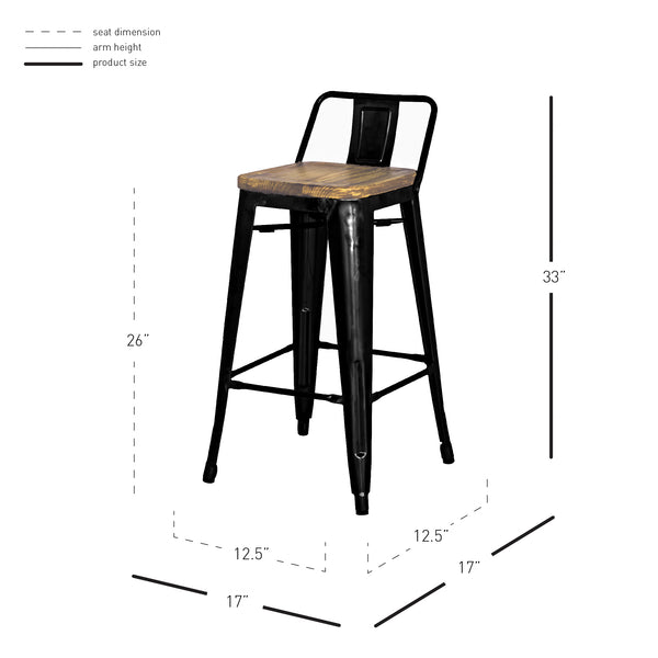 Metropolis Low-Back Counter Stool Set of 4 - Stylish Retro Design for Modern Dining Spaces