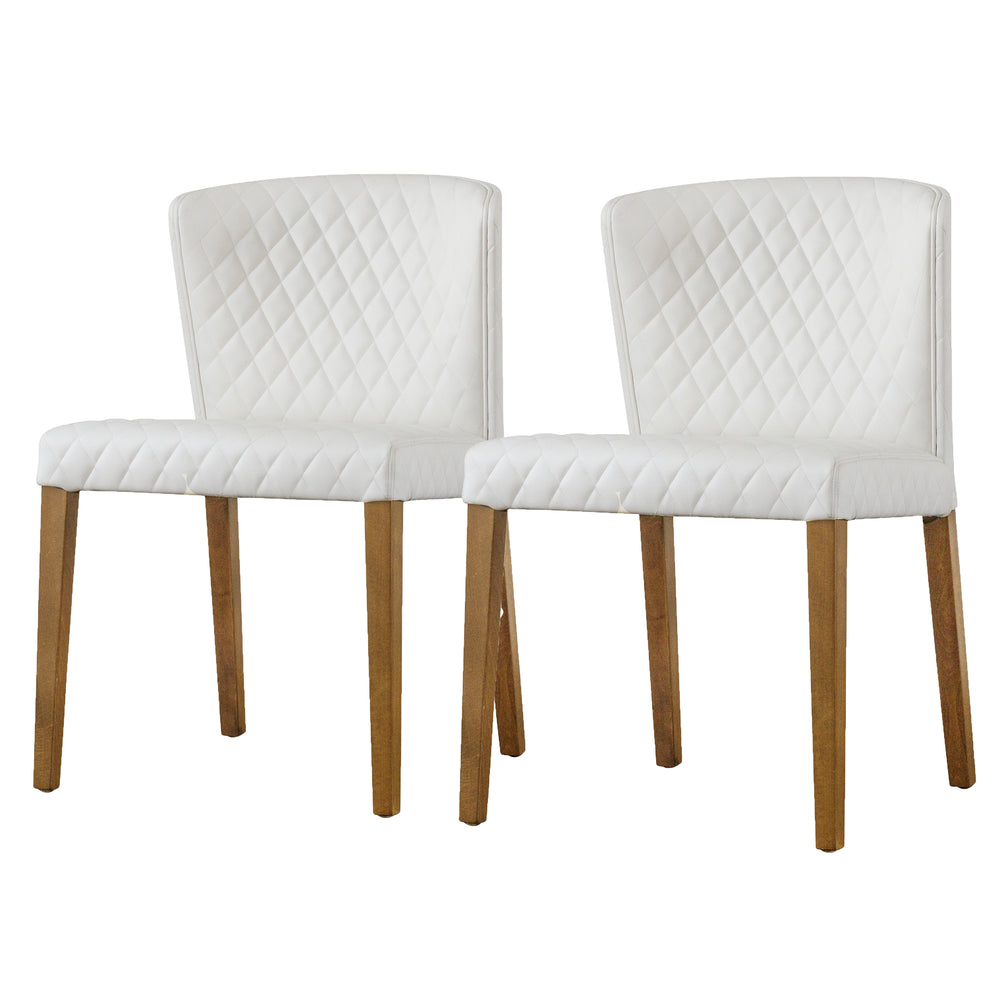 Albie Low-Back Dining Chair Set of 2 - Stylish Bonded Leather with Quilted Design & Solid Wood Legs