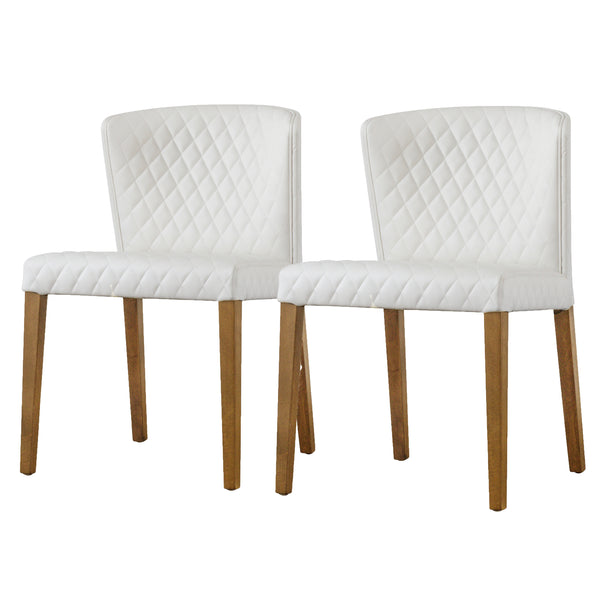 Albie Low-Back Dining Chair Set of 2 - Stylish Bonded Leather with Quilted Design & Solid Wood Legs