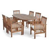 Casa Acacia Patio Dining Set, 6-Seater, 71" Oval Table with Straight Legs, Teak Finish, Cream Outdoor Cushions Noble House