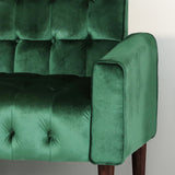 Hertford Tufted Velvet Sofa with Gold Tipped Tapered Legs, Emerald and Gold Finish Noble House