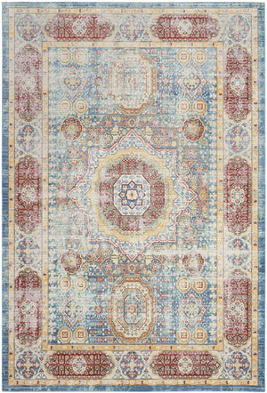 Valencia Power Loomed Transitional Rug - Vibrant Persian Design with Medallion & Shimmering Finish