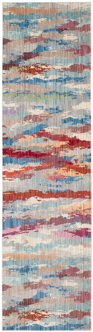 Valencia Power Loomed Area Rug - Artistic Watercolor Design in Rich Reds and Soft Blues for Modern Spaces