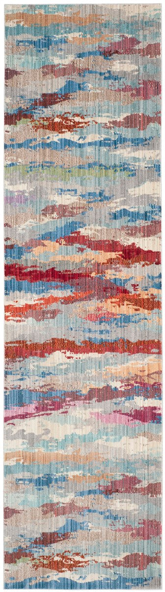 Valencia Power Loomed Area Rug - Artistic Watercolor Design in Rich Reds and Soft Blues for Modern Spaces