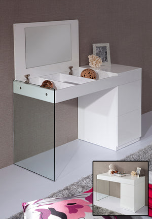 VIG Furniture Modrest Volare - Modern White Floating Glass Vanity With Mirror VGWCC606-VAN