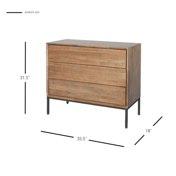 Hathaway 3-Drawer Chest - Rustic Modern Solid Wood Storage Solution with Steel Legs & Easy-Clean Finish