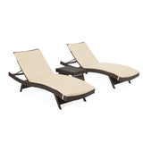 Noble House Salem 3 Piece Outdoor Multibrown Wicker Lounge with Textured Beige Water Resistant Cushions and Coffee Table