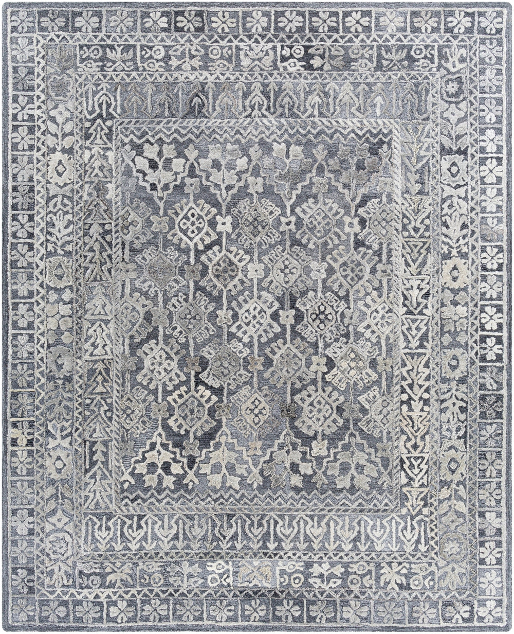 Vancouver VCR-2305 Traditional Wool, Viscose Rug VCR2305-81012 Silver Gray, Medium Gray, Charcoal 70% Wool, 30% Viscose 8'10" x 12'