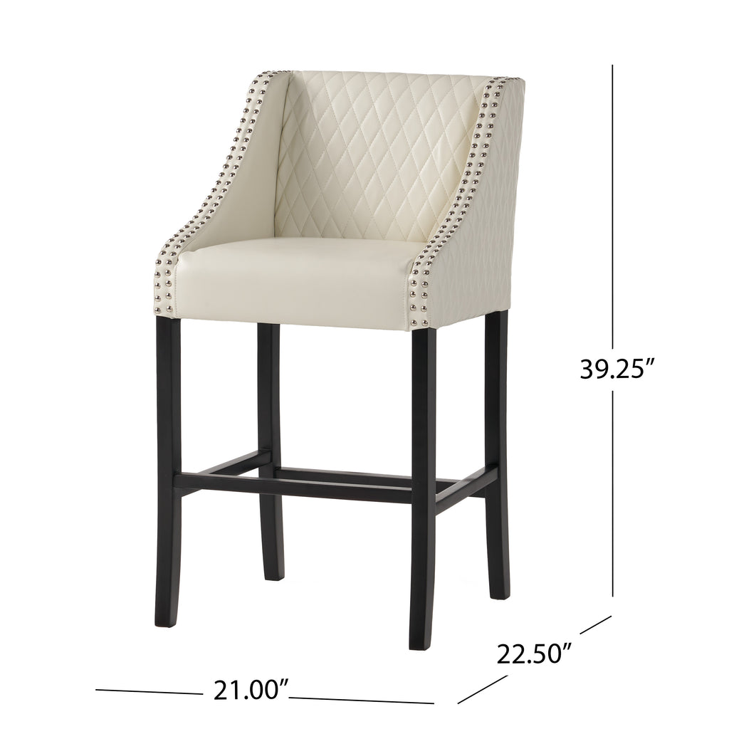 Milano Ivory Quilted Bonded Leather Bar Stool Noble House
