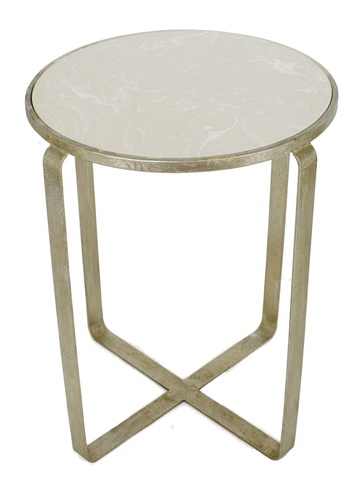 Zeugma VE205 Silver Round Side Table with Stone Top