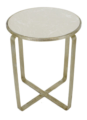 Zeugma VE205 Silver Round Side Table with Stone Top