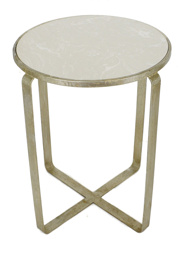 Zeugma VE205 Silver Round Side Table with Stone Top
