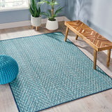 Boggio 5'3" x 7' Indoor/Outdoor Area Rug, Blue and Ivory Noble House