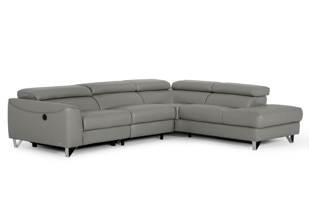 VIG Furniture Divani Casa Versa - Modern Grey Teco-Leather Right Facing Sectional Sofa with Recliner VGKNE9112-GREY2-SECT