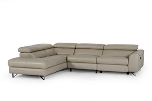 VIG Furniture Divani Casa Versa - Modern Light Taupe Teco-Leather Left Facing Sectional Sofa with Recliner VGKNE9112-LAF