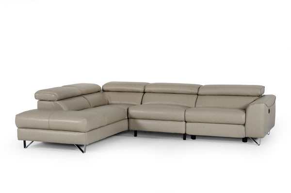 VIG Furniture Divani Casa Versa - Modern Light Taupe Teco-Leather Left Facing Sectional Sofa with Recliner VGKNE9112-LAF