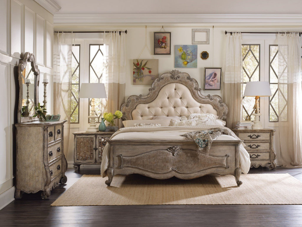 Hooker Furniture Chatelet Traditional-Formal King Upholstered Panel Bed in Poplar and Hardwood Solids with Pecan Veneer, Resin and Fabric 5450-90866