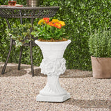 Calliope Outdoor Traditional Roman Chalice Garden Urn Planter with Floral Accents, Antique White Noble House