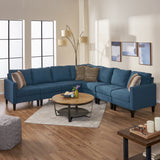 Zahra 7 Piece Dark Blue Fabric Sectional Couch