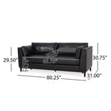 Warbler Contemporary Faux Leather Upholstered 3 Seater Sofa, Midnight Black and Espresso Noble House