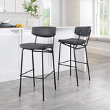 Zuo Modern Sharon 100% Polyurethane, Plywood, Steel Modern Commercial Grade Barstool Set - Set of 4 Vintage Black, Black 100% Polyurethane, Plywood, Steel