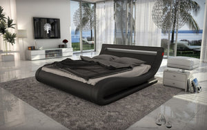 VIG Furniture California King Modrest Corsica - Contemporary Black Leatherette Bed with Headboard Lights VGINCORSICA-BLK-CK