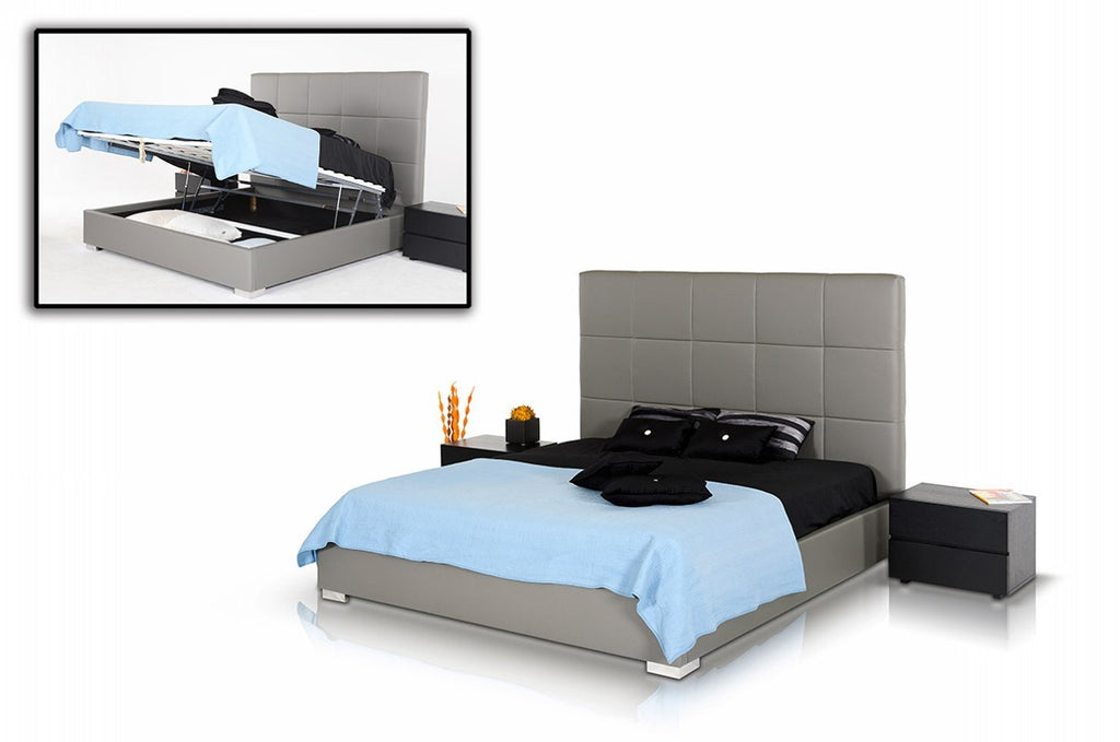 VIG Furniture Eastern King Messina Modern Grey Eco Leather Bed w/ Lift Storage VGJYMESSINA-EK