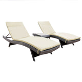 Noble House Salem 3 Piece Outdoor Grey Wicker Lounge with Beige Water Resistant Cushions and Coffee Table