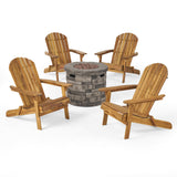 Maison Outdoor 5 Piece Acacia Wood/ Light Weight Concrete Adirondack Chair Set with Fire Pit, Natural Finish and Grey Finish