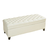 Noble House Hastings Contemporary Tufted Upholstered Storage Ottoman, Ivory and Dark Brown