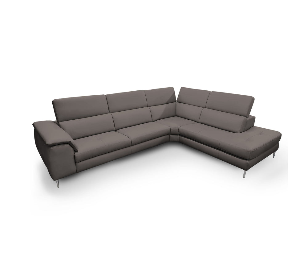 VIG Furniture Coronelli Collezioni Viola - Italian Contemporary Grey Leather Right Facing Sectional Sofa VGCCVIOLA-KIM-BRN-RAF-SECT