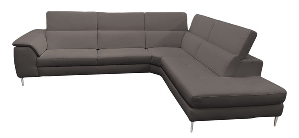 VIG Furniture Coronelli Collezioni Viola - Italian Contemporary Grey Leather Right Facing Sectional Sofa VGCCVIOLA-KIM-BRN-RAF-SECT