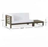 Oana Outdoor Acacia Wood Left Arm Loveseat and Coffee Table Set with Cushion, Gray and White Noble House