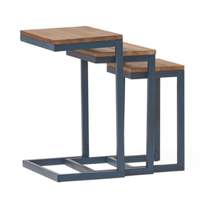 Darlah Modern Industrial Firwood Nesting Tables (Set of 3), Antique Brown and Black with Blue