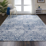 Nourison Damask DAS06 Vintage Machine Made Power-loomed Indoor only Area Rug Ivory/Navy 9' x 12' 99446316400