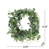 Hazlett 22" Floral Eucalyptus Artificial Wreath, Green Noble House