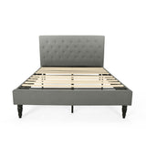Noble House Atterbury Fully-Upholstered Queen-Size Platform Bed Frame, Low-Profile, Contemporary, Charcoal Gray