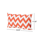 Marisol Outdoor Orange Solid and Orange and White Chevron Water Resistant Rectangular Throw Pillows Noble House