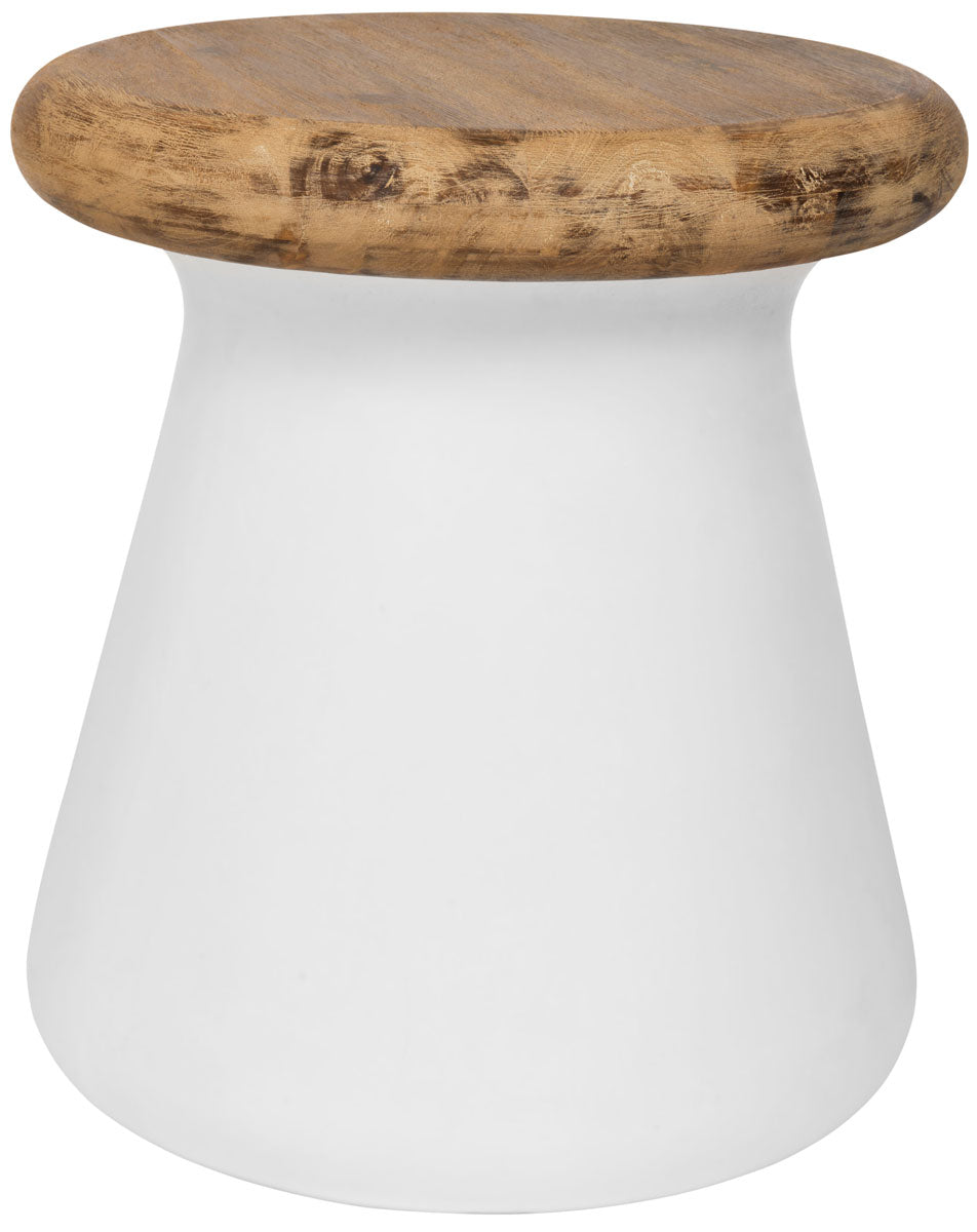 Safavieh Button Accent Table Indoor Outdoor 18.1" Modern Round Ivory Concrete Acacia VNN1005B 889048184459