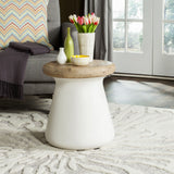 Safavieh Button Accent Table Indoor Outdoor 18.1" Modern Round Ivory Concrete Acacia VNN1005B 889048184459