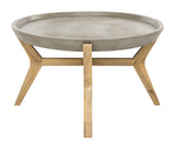 Safavieh Hadwin Coffee Table Indoor Outdoor 31.5" Modern Oval Dark Grey Concrete Acacia VNN1021A 889048326385