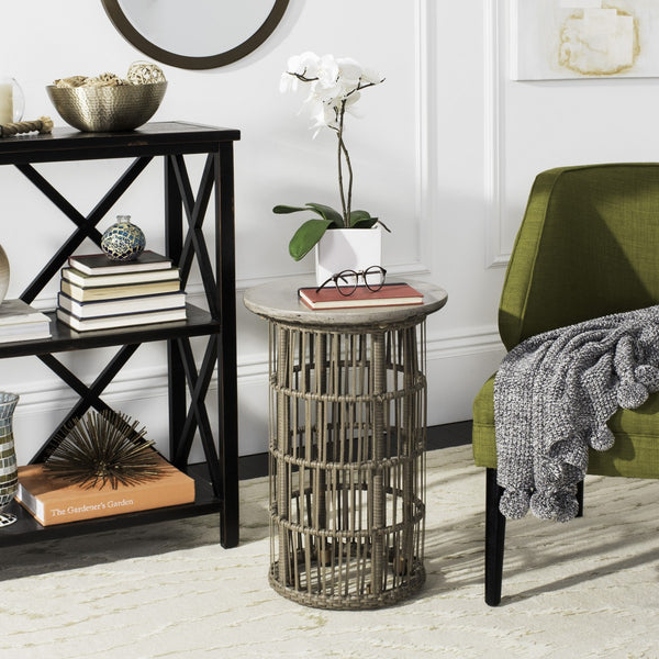 Safavieh Fane Side Table Indoor Outdoor 23.23" Modern Dark Grey Concrete Aluminium VNN1022A 889048326392